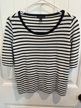 EILEEN FISHER Black and White Striped Knit Top
